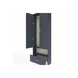 Arges Dolap 2 Raflı Tek Çekmeceli Tek Askılı 88x30x243 Antrasit-antrasit