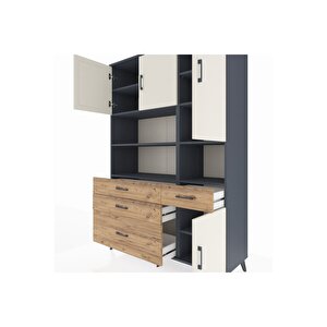 Hyperion Dolap 9 Raflı 4 Çekmeceli 4 Kapaklı 132x44x195 Antrasit-aytaşı/çam