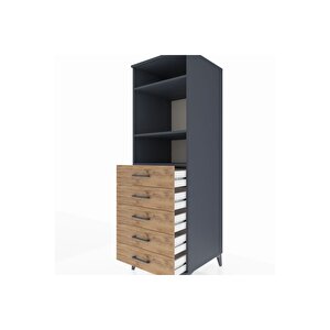 Kronos Dolap 3 Raflı 5 Çekmeceli 60x59x182 Antrasit-çam