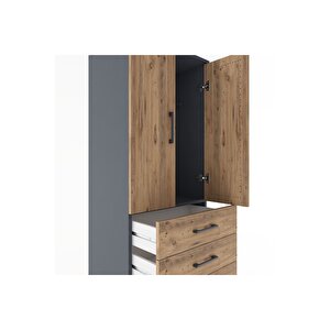 Hyperion Dolap Tek Raflı 5 Çekmeceli Tek Askılı 60x44x182 Antrasit-çam