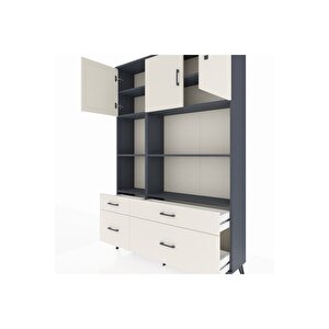 Arges Gardrop 8 Raflı 4 Çekmeceli 3 Kapaklı 132x30x195 Antrasit-aytaşı