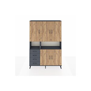 Arges Dolap 7 Raflı 4 Çekmeceli 5 Kapaklı 132x30x195 Antrasit-çam/antrasit