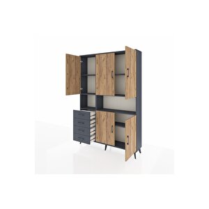 Arges Dolap 7 Raflı 4 Çekmeceli 5 Kapaklı 132x30x195 Antrasit-çam/antrasit