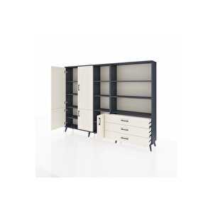 Arges Dolap 11 Raflı 3 Çekmeceli 5 Kapaklı 220x30x163 Antrasit-aytaşı