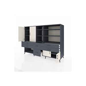 Kronos Dolap 10 Raflı 6 Çekmeceli 4 Kapaklı 220x59x163 Antrasit-aytaşı/antrasit