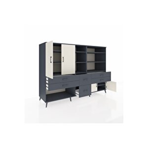 Kronos Dolap 10 Raflı 6 Çekmeceli 4 Kapaklı 220x59x163 Antrasit-aytaşı/antrasit