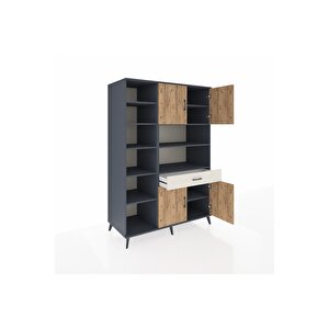 Kronos Dolap 10 Raflı Tek Çekmeceli 4 Kapaklı 132x59x195 Antrasit-çam/aytaşı