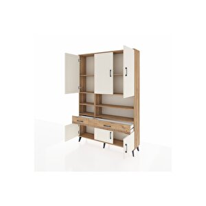 Arges Dolap 8 Raflı 2 Çekmeceli 6 Kapaklı 132x30x195 Çam-aytaşı/çam