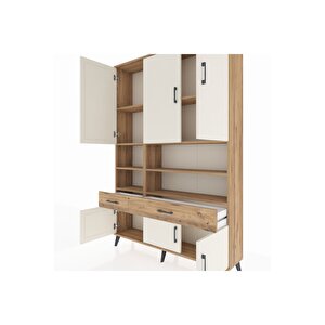 Arges Dolap 8 Raflı 2 Çekmeceli 6 Kapaklı 132x30x195 Çam-aytaşı/çam