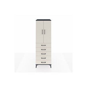 Kronos Dolap 2 Raflı 5 Çekmeceli 2 Kapaklı 60x59x182 Antrasit-aytaşı