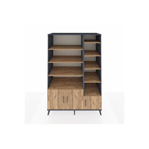 Kronos Dolap 10 Raflı 3 Kapaklı 132x59x195 Antrasit-çam/çam