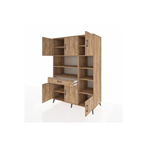 Kronos Dolap 10 Raflı Tek Çekmeceli 6 Kapaklı 132x59x195 Çam-çam/çam