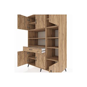 Kronos Dolap 10 Raflı Tek Çekmeceli 6 Kapaklı 132x59x195 Çam-çam/çam