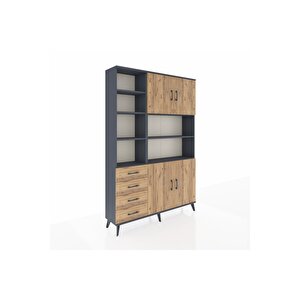 Arges Gardrop 9 Raflı 4 Çekmeceli 4 Kapaklı 132x30x195 Antrasit-çam