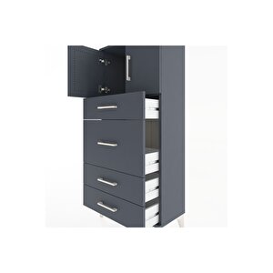 Hyperion Dolap Tek Raflı 4 Çekmeceli 2 Kapaklı 60x44x134 Antrasit-antrasit