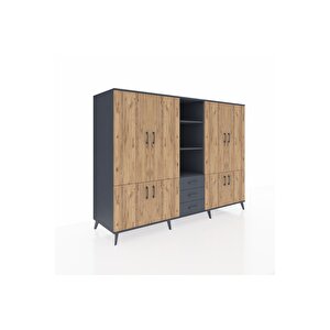 Kronos Dolap 11 Raflı 3 Çekmeceli 8 Kapaklı 220x59x163 Antrasit-çam/antrasit