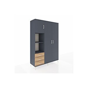 Hyperion Dolap 6 Raflı 3 Çekmeceli Tek Askılı 132x44x195 Antrasit-antrasit/çam