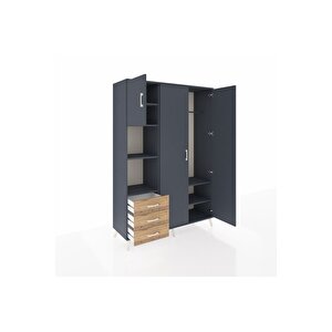 Hyperion Dolap 6 Raflı 3 Çekmeceli Tek Askılı 132x44x195 Antrasit-antrasit/çam