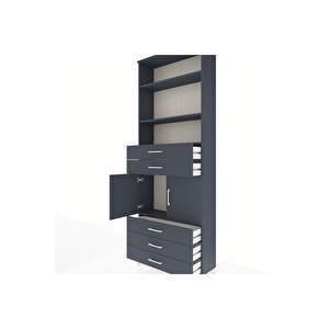 Arges Dolap 4 Raflı 5 Çekmeceli 2 Kapaklı 88x30x243 Antrasit-antrasit
