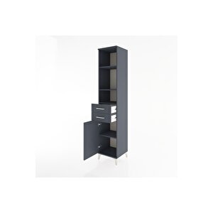 Hyperion Dolap 4 Raflı 2 Çekmeceli Tek Kapaklı 44x44x221 Antrasit-antrasit