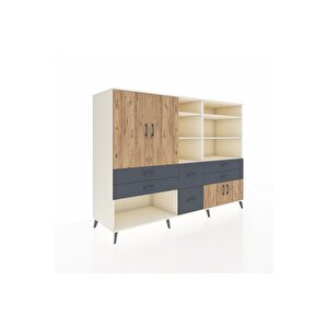 Kronos Dolap 10 Raflı 6 Çekmeceli 4 Kapaklı 220x59x163 Aytaşı-çam/antrasit