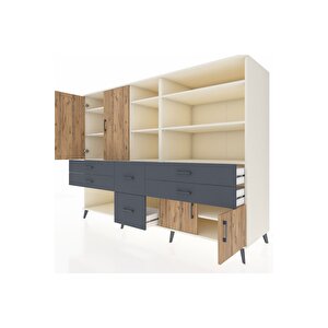 Kronos Dolap 10 Raflı 6 Çekmeceli 4 Kapaklı 220x59x163 Aytaşı-çam/antrasit
