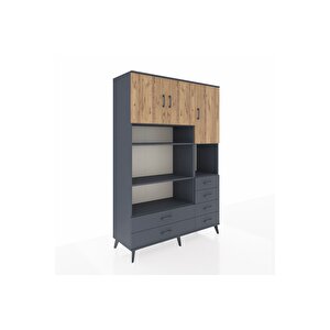 Hyperion Dolap 9 Raflı 6 Çekmeceli 3 Kapaklı 132x44x195 Antrasit-çam/antrasit
