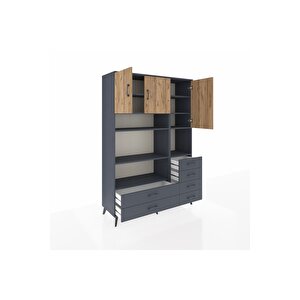 Hyperion Dolap 9 Raflı 6 Çekmeceli 3 Kapaklı 132x44x195 Antrasit-çam/antrasit
