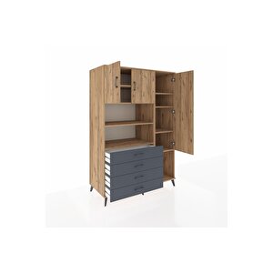 Kronos Dolap 8 Raflı 4 Çekmeceli 3 Kapaklı 132x59x195 Çam-çam/antrasit