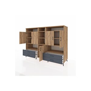 Kronos Dolap 12 Raflı 4 Çekmeceli 5 Kapaklı 220x59x163 Çam-çam/antrasit