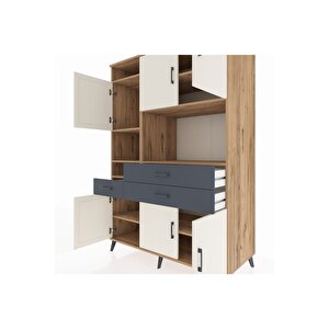 Kronos Dolap 9 Raflı 3 Çekmeceli 6 Kapaklı 132x59x195 Çam-aytaşı/antrasit