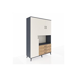 Hyperion Dolap 6 Raflı 3 Çekmeceli 3 Kapaklı 132x44x195 Antrasit-aytaşı/çam