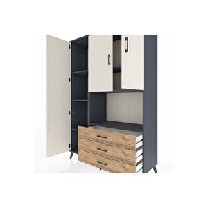 Hyperion Dolap 6 Raflı 3 Çekmeceli 3 Kapaklı 132x44x195 Antrasit-aytaşı/çam