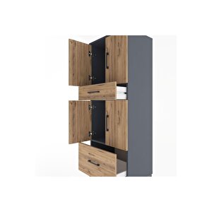 Hyperion Dolap 2 Raflı 2 Çekmeceli 4 Kapaklı 60x44x163 Antrasit-çam