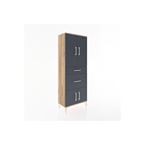 Arges Dolap 3 Raflı 2 Çekmeceli 4 Kapaklı 60x30x163 Çam-antrasit