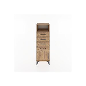 Hyperion Dolap Tek Raflı 4 Çekmeceli Tek Kapaklı 44x44x134 Çam-çam