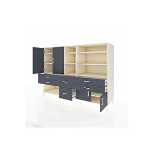 Kronos Dolap 10 Raflı 6 Çekmeceli 4 Kapaklı 220x59x163 Aytaşı-antrasit