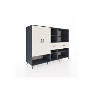 Kronos Dolap 10 Raflı 2 Çekmeceli 2 Kapaklı 220x59x163 Antrasit-aytaşı