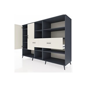 Kronos Dolap 10 Raflı 2 Çekmeceli 2 Kapaklı 220x59x163 Antrasit-aytaşı