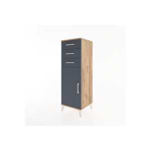 Hyperion Dolap 3 Çekmeceli Tek Kapaklı 44x44x134 Çam-antrasit