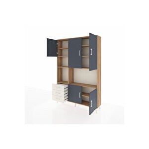 Arges Dolap 9 Raflı 3 Çekmeceli 5 Kapaklı 132x30x195 Çam-antrasit/aytaşı