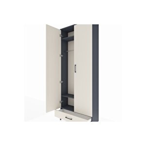 Arges Dolap 3 Raflı Tek Çekmeceli Tek Askılı 88x30x221 Antrasit-aytaşı