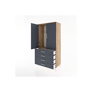Hyperion Dolap Tek Raflı 4 Çekmeceli Tek Askılı 88x44x182 Çam-antrasit