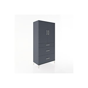 Hyperion Dolap 2 Raflı 3 Çekmeceli 2 Kapaklı 88x44x182 Antrasit-antrasit