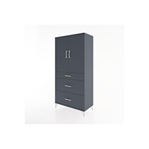 Hyperion Dolap 2 Raflı 3 Çekmeceli 2 Kapaklı 88x44x182 Antrasit-antrasit