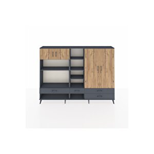 Arges Dolap 12 Raflı 4 Çekmeceli 4 Kapaklı 220x30x163 Antrasit-çam/antrasit