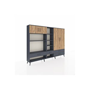 Arges Dolap 12 Raflı 4 Çekmeceli 4 Kapaklı 220x30x163 Antrasit-çam/antrasit