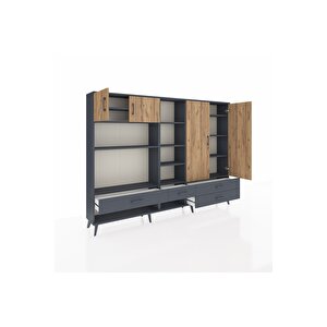 Arges Dolap 12 Raflı 4 Çekmeceli 4 Kapaklı 220x30x163 Antrasit-çam/antrasit