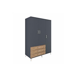 Kronos Dolap 6 Raflı 3 Çekmeceli Tek Askılı 132x59x195 Antrasit-antrasit/çam