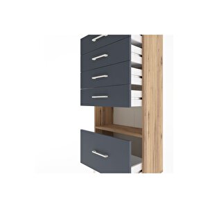 Arges Dolap Tek Raflı 5 Çekmeceli 60x30x134 Çam-antrasit